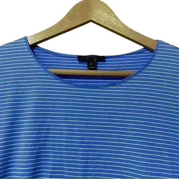 J. Crew Women’s Medium Blue Striped 100% Cotton Short Sleeve Lace Up Tee - Picture 3 of 7